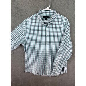 Mizzen+Main Leeward Shirt Mens XL Trim Fit No Tuck White Blue Plaid Stretch